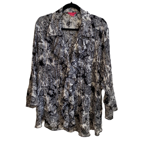 🖤♥️🤍 Sunny Leigh Macy’s Lightweight Crinkly Ruffles Buttons Feminine Romantic - Picture 9 of 13